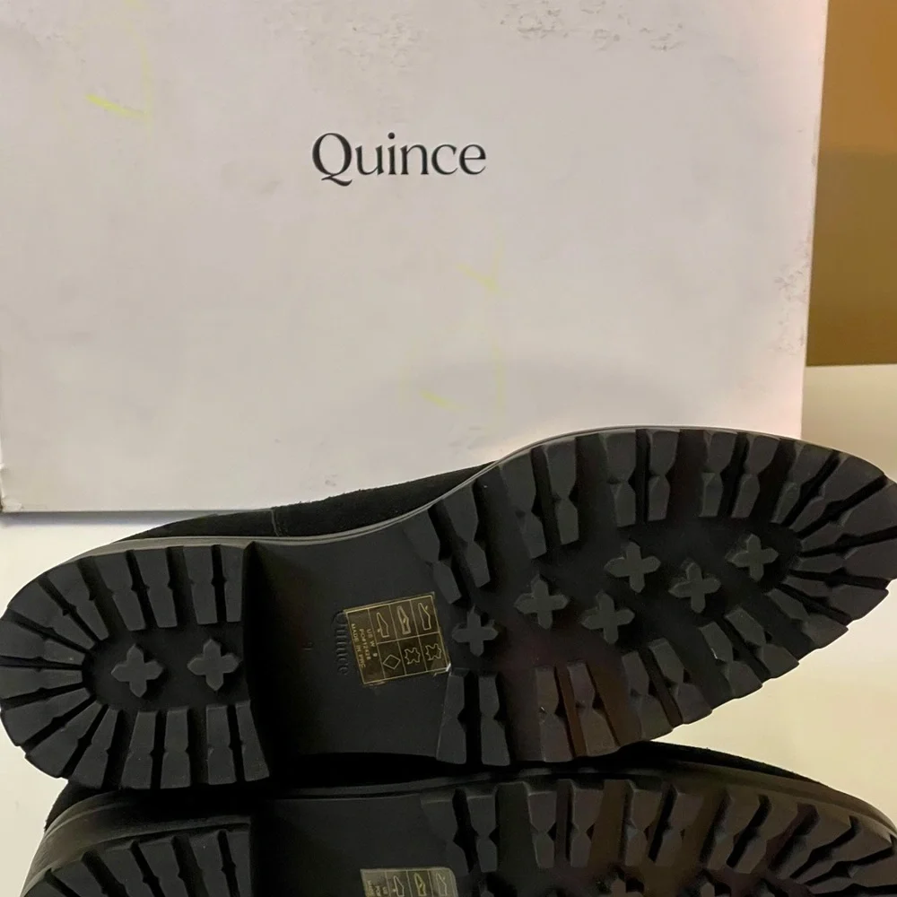 NEW QUINCE CHELSEA SUEDE PULL ON BOOTS WOMENS BLACK 1.5 INCH HEEL - Picture 8 of 15